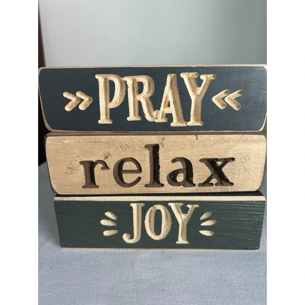 3- Wood Block Inspirational Words Table/Shelf Farmhouse Decor WD7